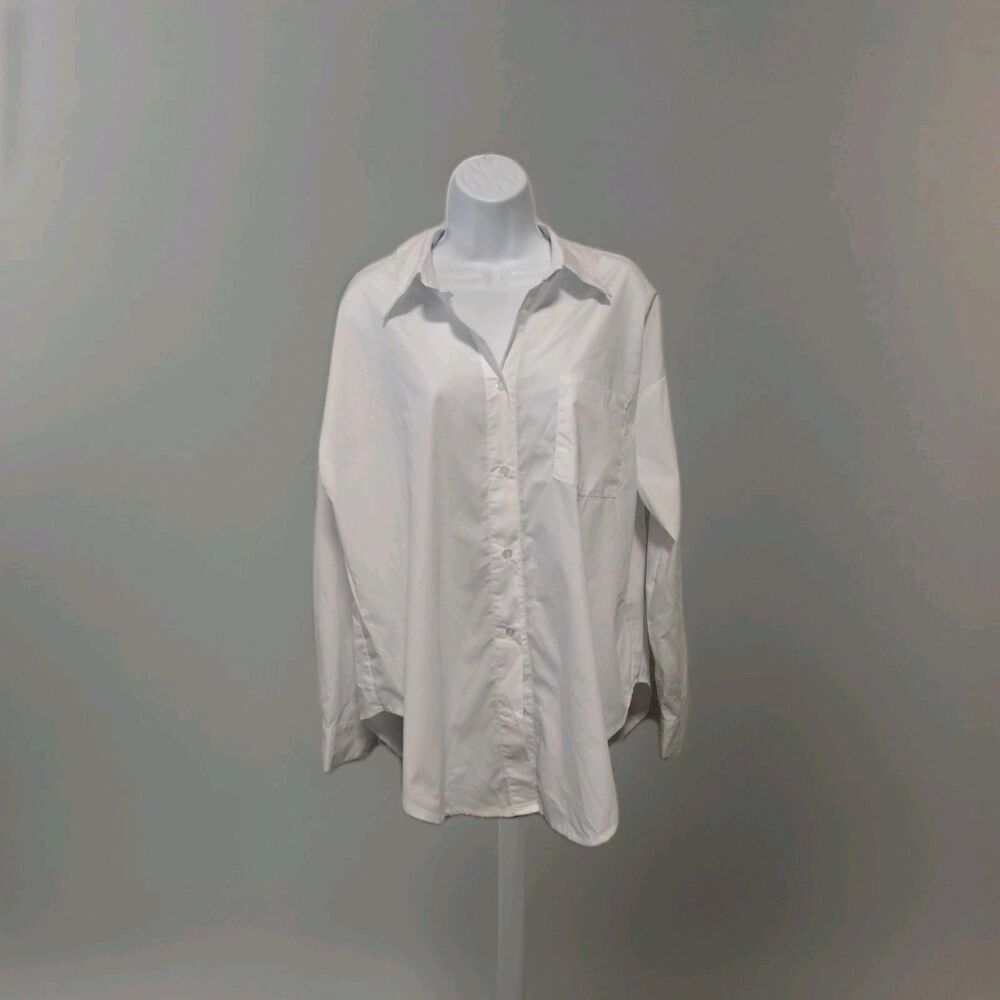 Riley & James Women's Sz XL Blouse Button Up White Classic Boyfriend Style D0124
